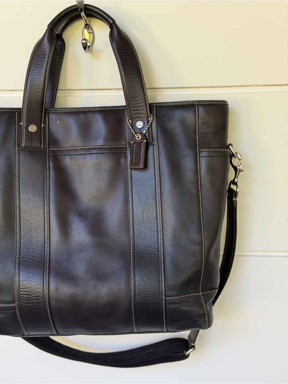 Vintage Coach Transatlantic Black Leather Laptop Tote with Removable Strap